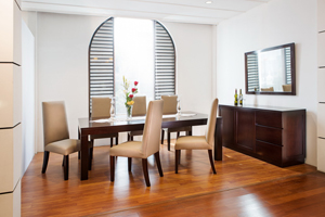 The Knox Collection offers sleek, strong, straight line design which create a modern ambiance in your room. The minimal use of hardware also signifies the beauty of wood and introduces less clutter.
<br>
<br>Items:
<br>Dining Table available in a 6-seater (160 x 110 x 76 cm) and 8-seater (230 x 120 x 76 cm)
<br>Fully Upholstered Chairs
<br>Sideboard/Crockery Cabinet (165 x 60 x 90 cm)